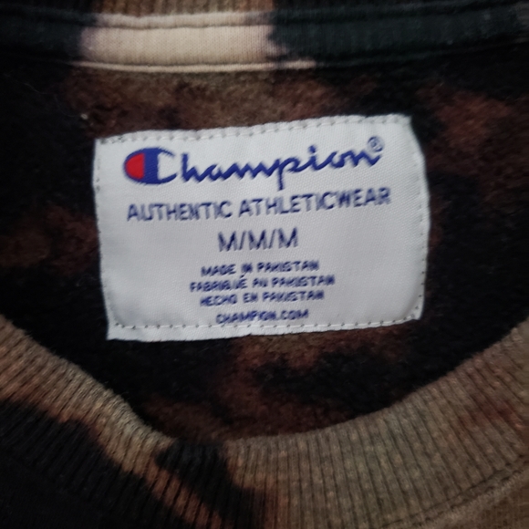 CHAMPION Mens Tie Dye Sweatshirt Fleece Pullover C Logo Brown and Black Medium - Picture 7 of 10